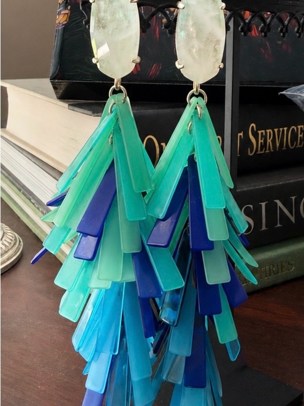 Kendra Scott: Jennifer Layered Teal, Blue and Abalone Tassel Statement Earrings